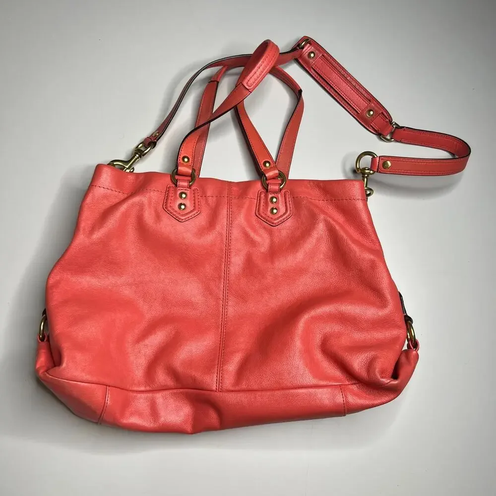 Coach Ashley‎ Vermillion Leather Carryall Purse F19243 D1375 Tote Shoulder Bag